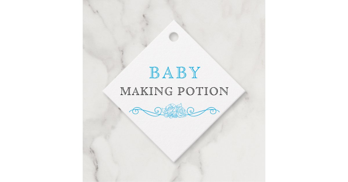 Baby Shower Sky Blue and Black Baby Making Potion Favor Tags | Zazzle
