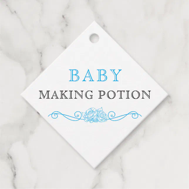 Baby Shower Sky Blue and Black Baby Making Potion Favor Tags | Zazzle