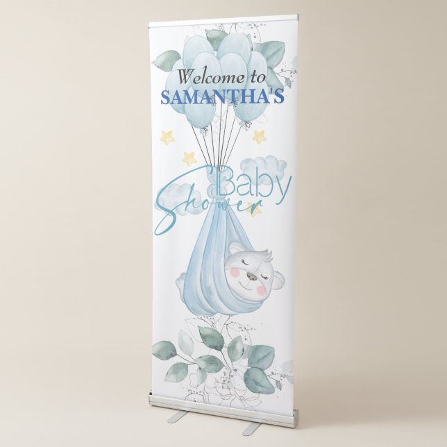 Baby Shower. Sleeping Baby Bear Blue.  Retractable Banner (3/4)