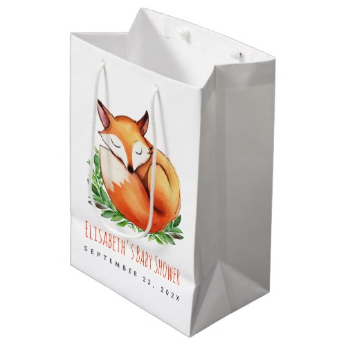 Baby Shower Sleeping Fox Watercolor Woodland  Medium Gift Bag