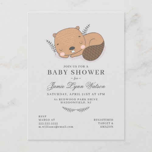 BABY SHOWER  Sleepy Beaver Invitation Postcard