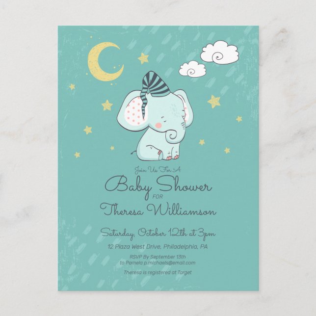 BABY SHOWER | Sleepy Little Elephant Postcard (Front)