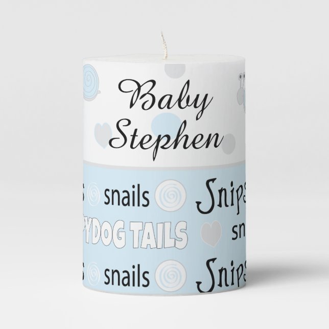 Baby Shower Snips Snails 3 x 4" Pillar Candle (Front)