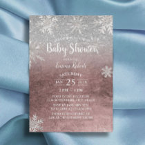 Baby Shower Snowflakes Modern Rose Gold & Silver Invitation
