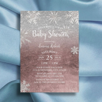 Baby Shower Snowflakes Modern Rose Gold & Silver Invitation by myinvitation at Zazzle
