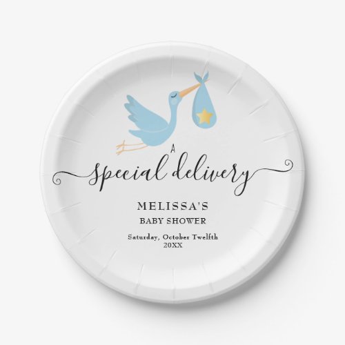 Baby Shower Special Delivery Stork Star Sprinkle Paper Plates