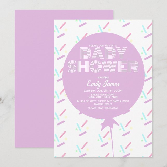 Baby Shower Springle and Balloon Pastel Theme Invitation (Front/Back)