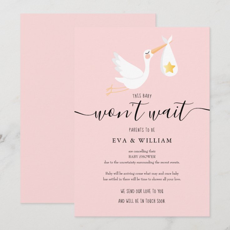 Baby Shower Sprinkle Cancellation Pink Card Zazzle