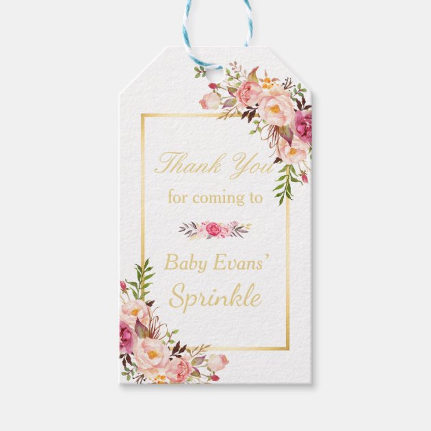 Baby Shower Sprinkle Elegant Flowers Thank You Gift Tags