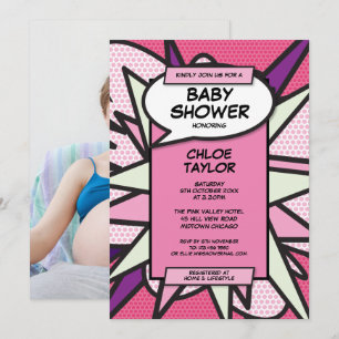 Baby Shower Sprinkle Modern Baby Girl Pink Photo Invitation