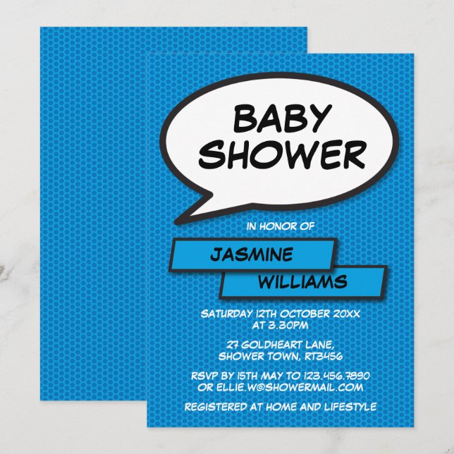 Baby Shower Sprinkle Modern Boy Blue Fun Invitation (Front/Back)