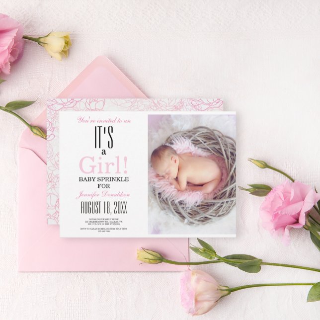 Baby Shower Sprinkle Pink Floral Photo Invitation