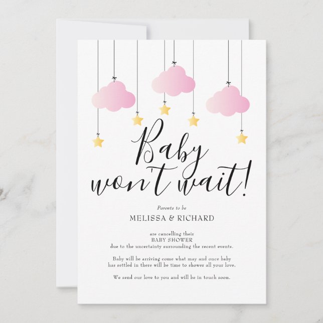 Baby Shower, Sprinkle Pink Girl Cancellation Card (Front)