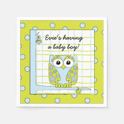 Baby Shower Standard Cocktail Napkin Blue Owl