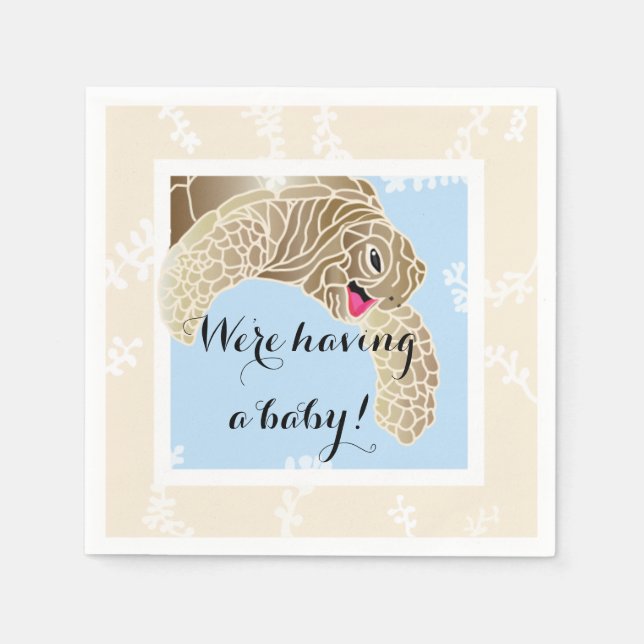 Baby Shower Standard Cocktail Napkin Turtle Bl/Tan (Front)
