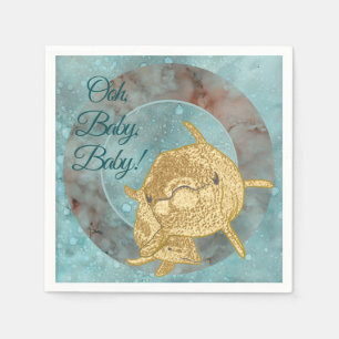 Baby Shower Standard Napkin Gold Dolphin Baby Mom