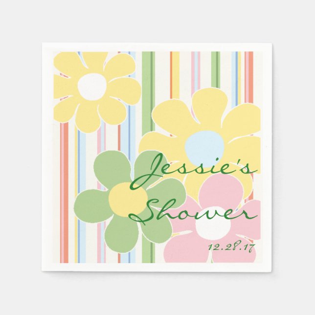 Baby Shower Standard Napkins Picnic Floral/Stripes (Front)