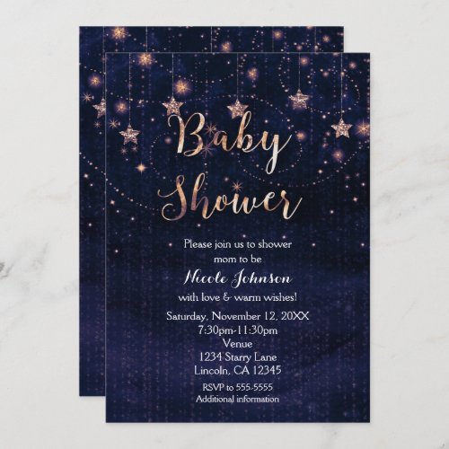 Baby Shower Starry Night Purple  Gold Invitation