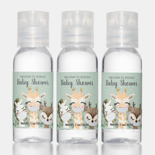 Baby Shower Stay Safe Cute Animals in Masks  Hand Sanitizer (Set)
