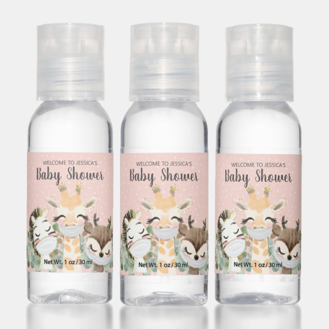 Baby Shower Stay Safe Cute Animals in Masks Hand Sanitizer (Set)