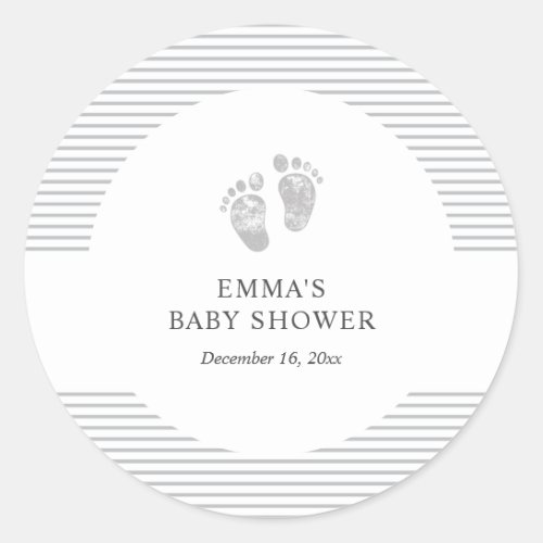 Baby Shower Sticker  Baby Footprint Gray Stripe