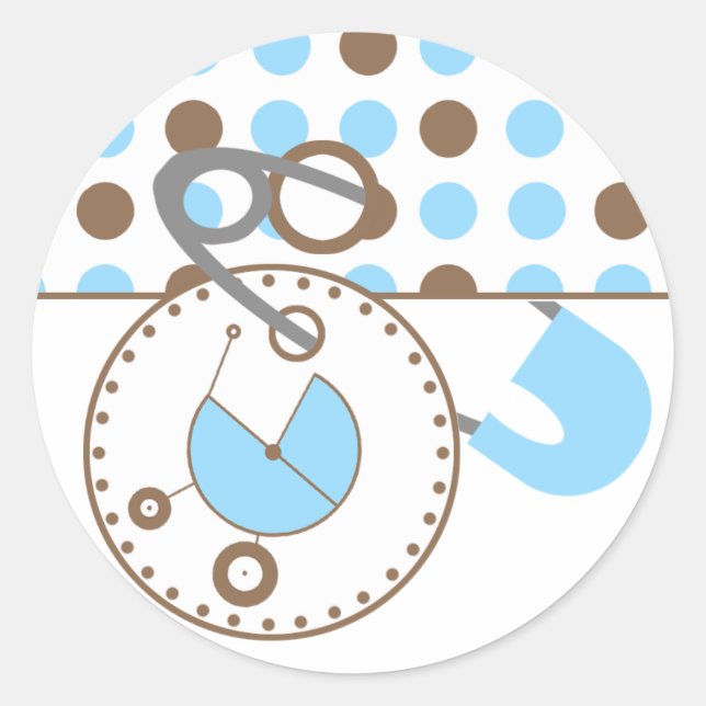 Baby Shower Sticker - Blue Diaper Pin Polka Dots (Front)