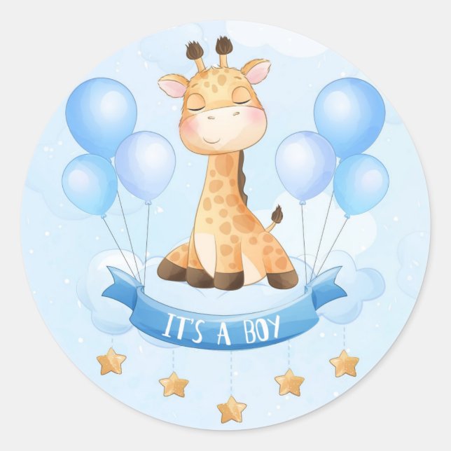 BABY SHOWER STICKER : IT'S A BOY : GIRAFFE  (Front)