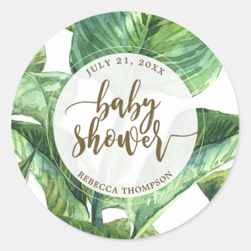 baby shower sticker palm leaves tropical