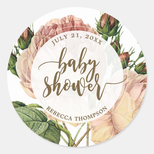 baby shower sticker pink rose floral (Front)