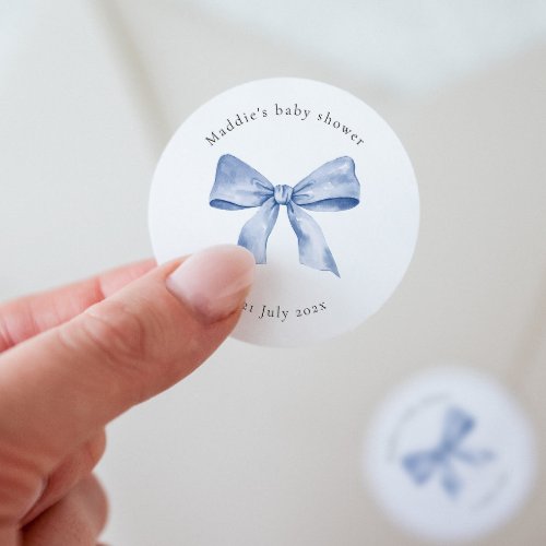 Baby Shower Sticker Template with Blue Bow