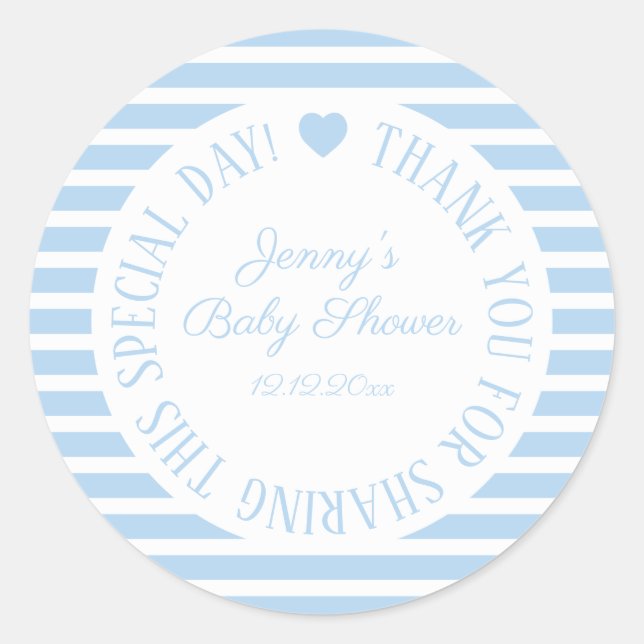 Baby Shower Stickers Boy Blue Favor Heart (Front)