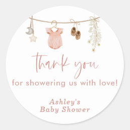 Baby Shower Stickers, Pink Girl Baby Shower Favor Classic Round Sticker
