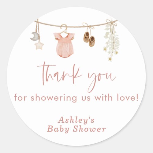 Baby Shower Stickers Pink Girl Baby Shower Favor Classic Round Sticker