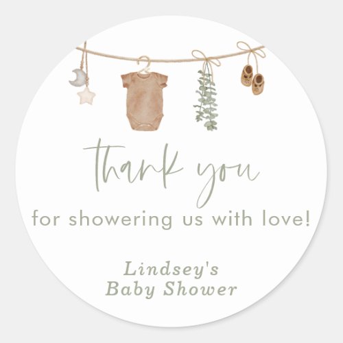 Baby Shower Stickers Sage Green Baby Shower Favor Classic Round Sticker