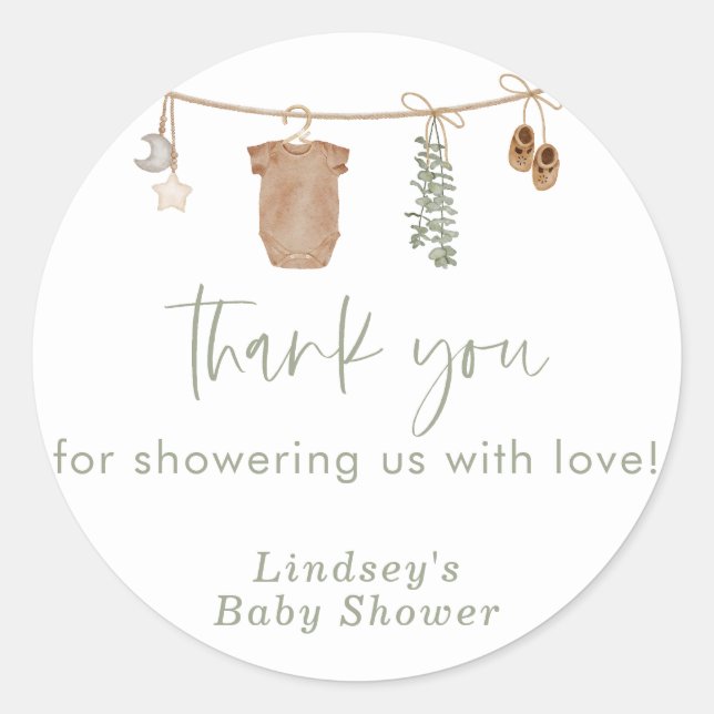 Baby Shower Stickers, Sage Green Baby Shower Favor Classic Round Sticker (Front)