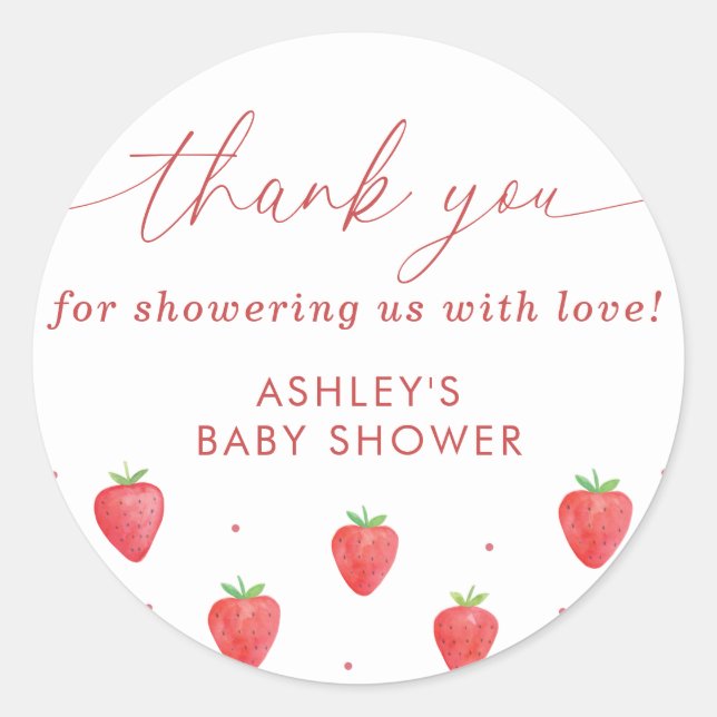 Baby Shower Stickers, Strawberry Baby Shower Favor Classic Round Sticker (Front)