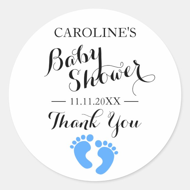 Baby Shower Stickers White Baby Feet Blue BOY (Front)