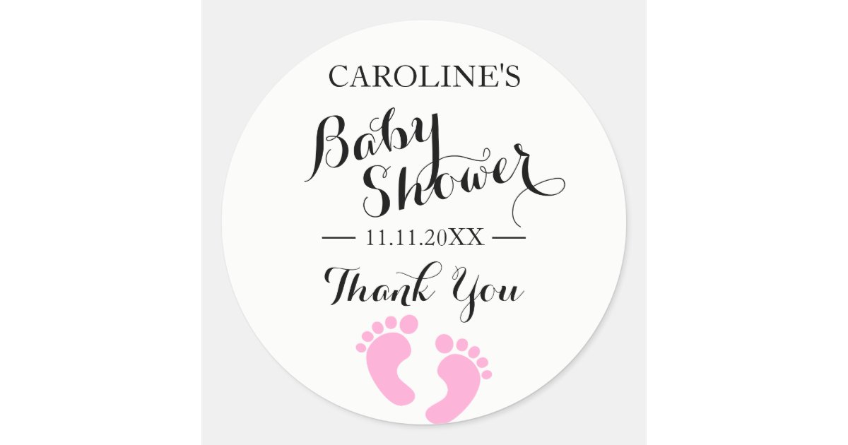 Baby Shower Stickers White Baby Feet Pink GIRL | Zazzle