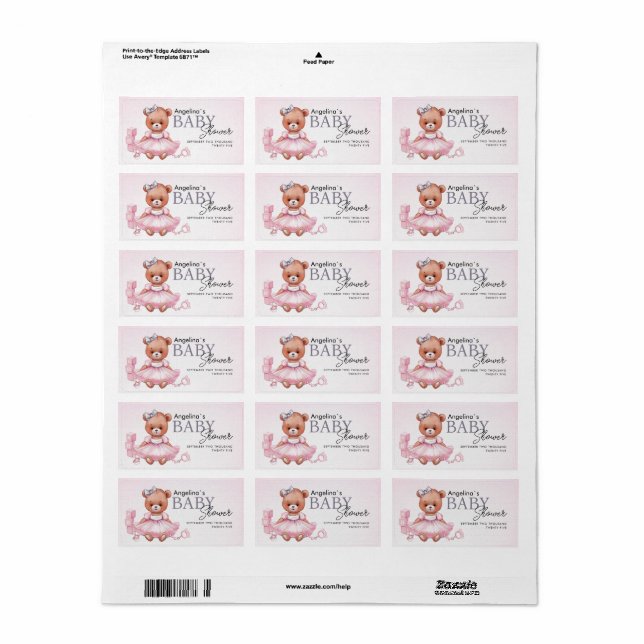 Baby shower stickers with teddy bear design. (Full Sheet)