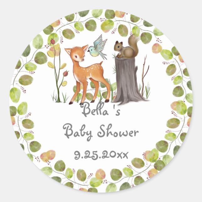 Baby Shower Stickers Woodland animal (Front)