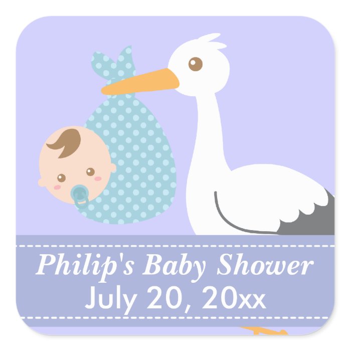 Baby Shower   Stork Delivers Cute Baby Boy Square Sticker