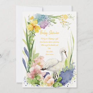 Baby Shower Stork Flower Invitation Cards