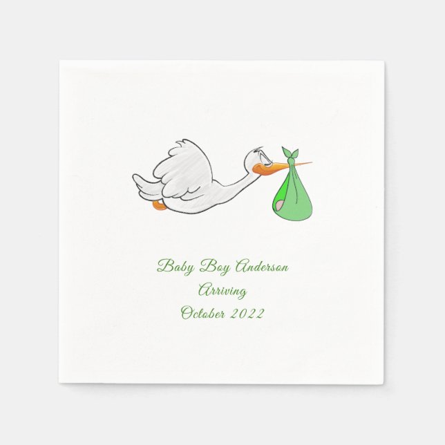 Baby Shower Stork Green Bundle Napkins (Front)
