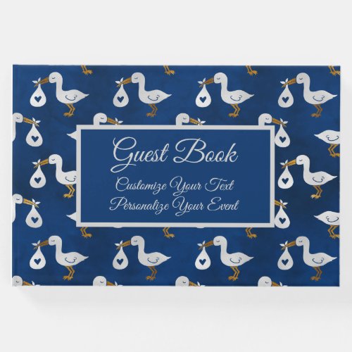 Baby Shower Stork Navy Blue Personalized Guest Book