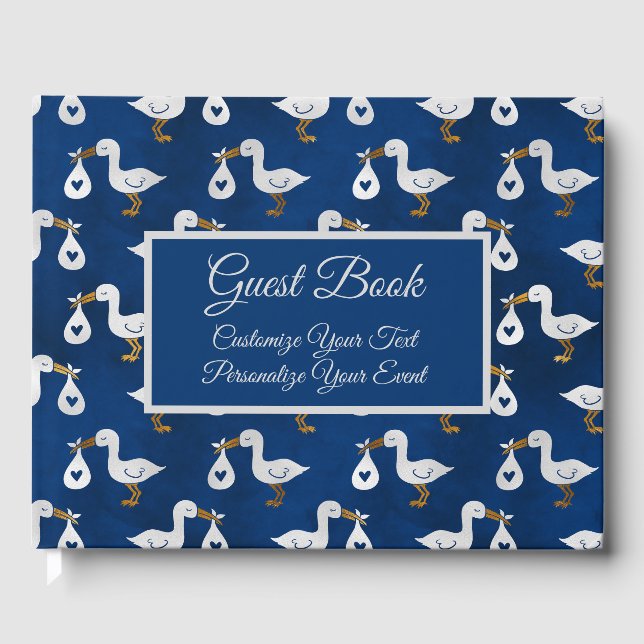 Baby Shower Stork Navy Blue Personalized Guest Book (Front)
