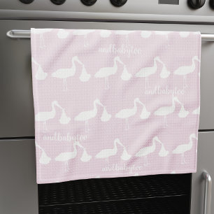 Baby Shower Stork Pattern Pink Kitchen Towel