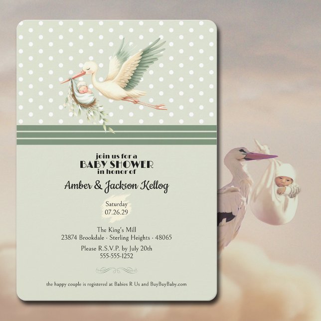 Baby Shower Stork Special Delivery  Invitation (Prepare for your Special Delivery with these lovely baby shower invites from Night and Day Designs.)