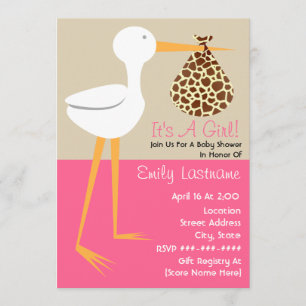Baby Shower - Stork With Giraffe Print Bundle Invitation