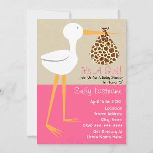 Baby Shower - Stork With Giraffe Print Bundle Custom Announcements