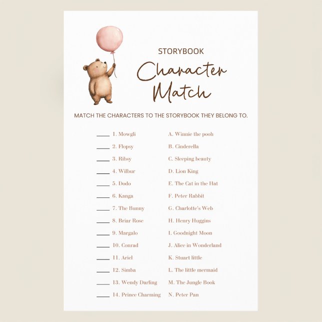 Baby Shower Storybook Character Match Game  Flyer (Creator Uploaded)